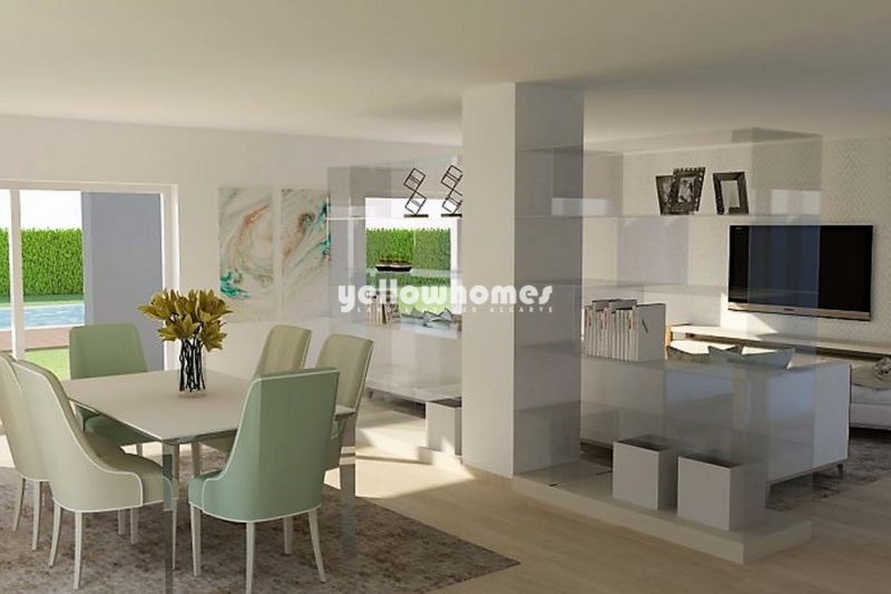 Moradia moderna de três quartos em construção